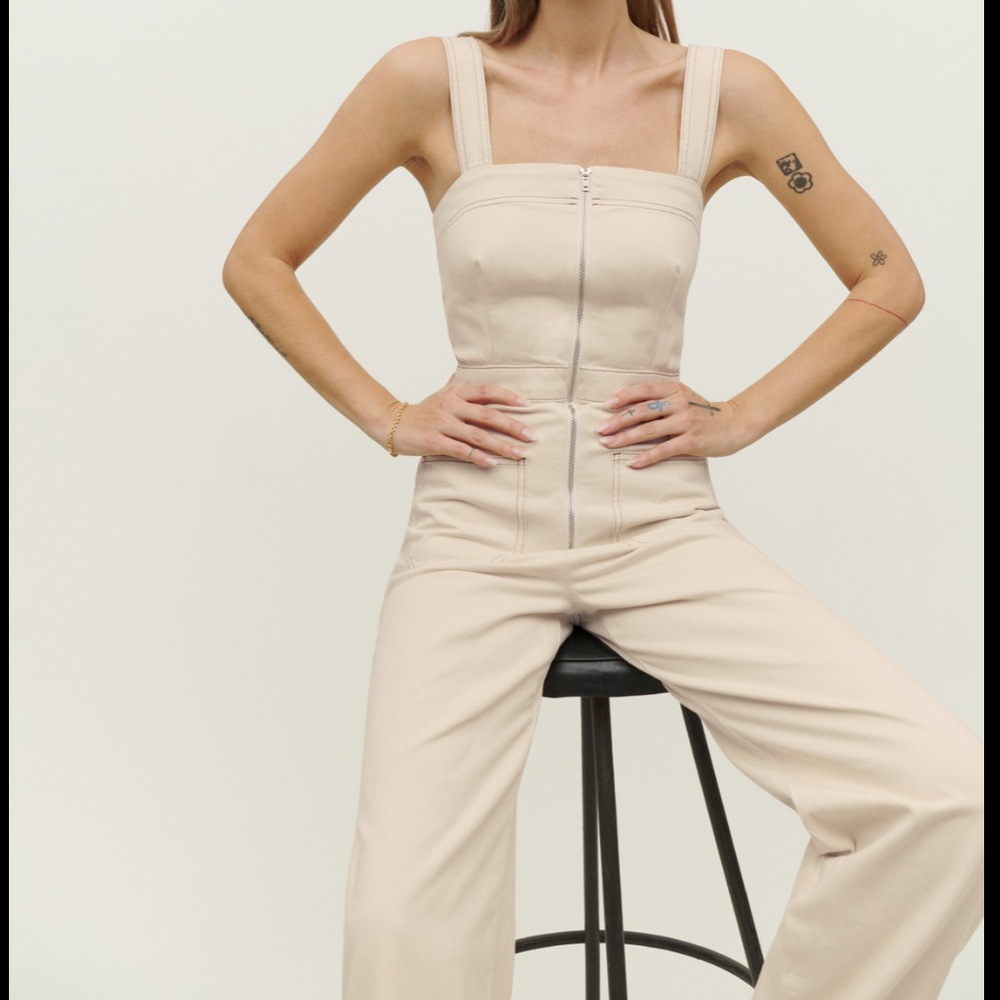 Reformation Ren Twill Fitted Jumpsuit in Cream